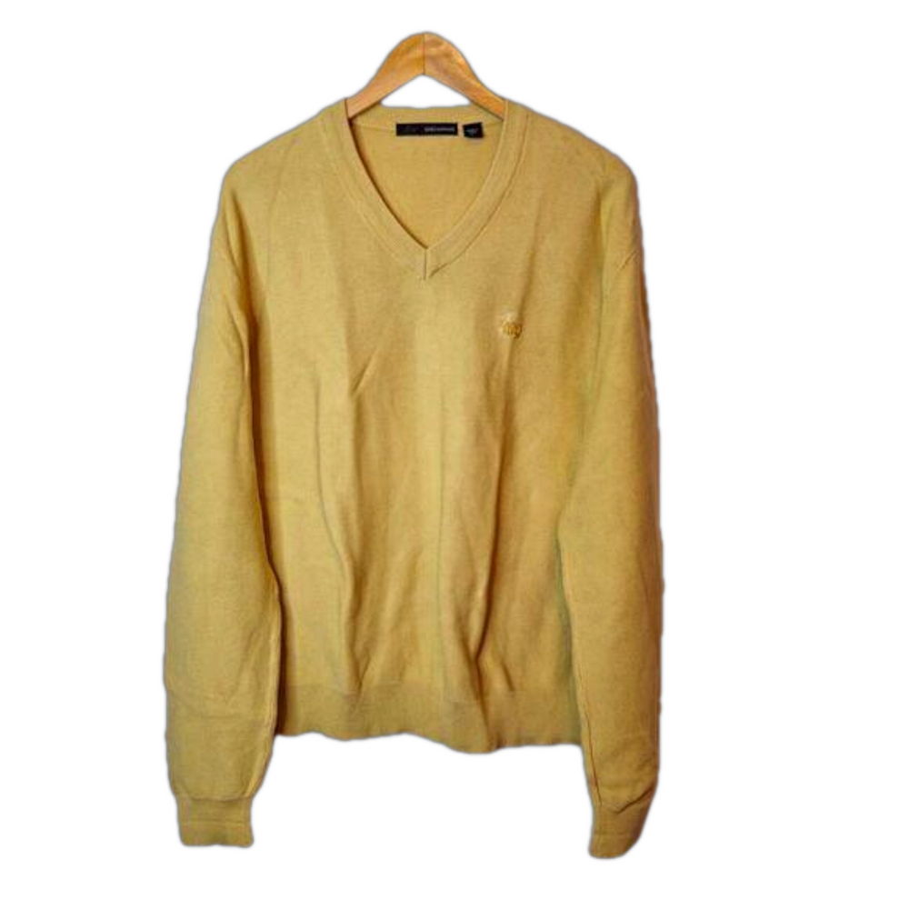 GREG NORMAN Mens Size L V-Neck Sweater Golden Yellow Long Sleeve Golf DUNES WEST